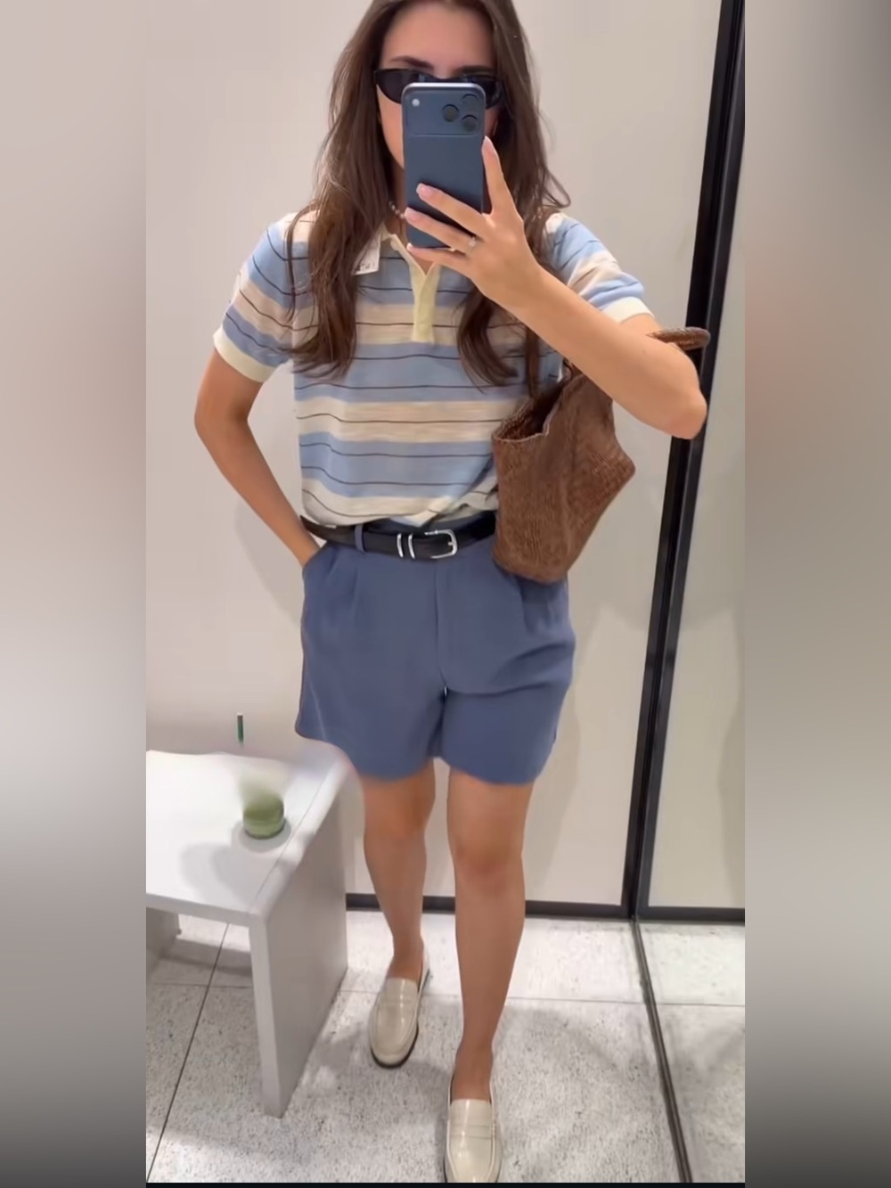 ZARA STRIPED KNIT POLO TOP SIZE S
